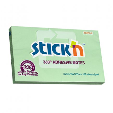 Karteczki samoprzylepne Stick'n 76x127mm, 100szt zielone